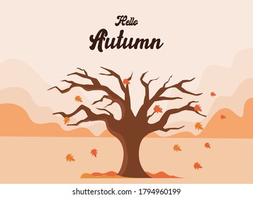 Hello Autumn vector concept: falling leaves from the big tree