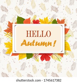 Hallo Herbst Vektordesign von Poster und Hintergrund für Herbst Saison mit mehrfarbigen Blättern. EPS 10