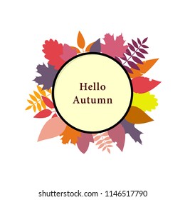 Hello autumn vector design set of poster and background. Colored leaves. Vector illustration.