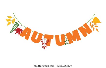 Hello autumn vector.  Autumn design template for decoration, sale banner, advertisement, greeting card and media content. Autumn element illustration. Hello autumn lettering vector isolated on white.