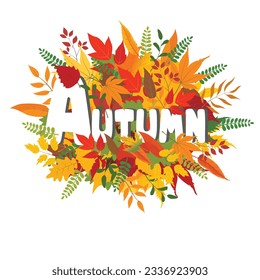 Hola vector otoño.  Plantilla de diseño de otoño para decoración, banner de venta, publicidad, tarjeta de saludo y contenido de medios. Ilustración de elemento de otoño. El otoño deja el vector plano aislado en blanco.