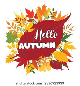 Hallo Herbstvektor.  Herbstdesign-Vorlage für Dekoration, Verkaufsbanner, Werbung, Grußkarten und Medieninhalte. Herbstelement-Illustration. Der Herbst hinterlässt einen flachen Vektor einzeln auf Weiß.