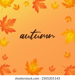 Hello autumn vector. Hand drawn hello autumn lettering background.