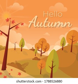 Hello autumn vector illustration with bright leaves. Autumn natural leaves Background. Design for greeting card, Sale or promotion poster, flyer, web banner.