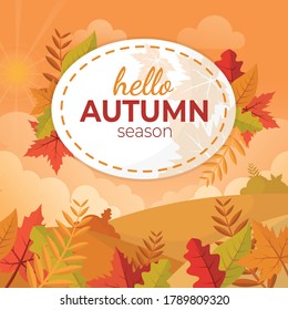 Hola ilustración vectorial de otoño con hojas brillantes. Hojas naturales del otoño Fondo. Diseño para tarjetas de felicitación, afiche de venta o promoción, volante, banner web.
