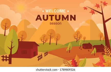 Hello autumn vector illustration with bright leaves. Autumn natural leaves Background. Design for greeting card, Sale or promotion poster, flyer, web banner.