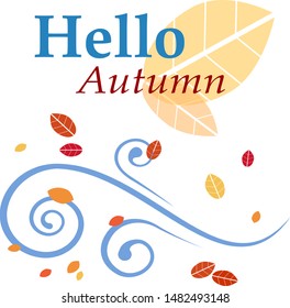 Hello autumn vector illustration. Autumn elements isolated on a white background. Yellow and red leaves and wind 
