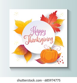 Hello Autumn vector illustration. Fall season. Thanksgiving Holiday decoration. Maple tree leaves, lettering, paper texture. Autumn Sale background. Fall Sale banner.