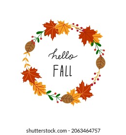 Hola otoño. Ilustración vectorial de otoño. Marco con símbolos de otoño. Un lugar para tu diseño.