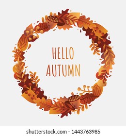 Hello Autumn vector illustration. Autumn Greeting Card.