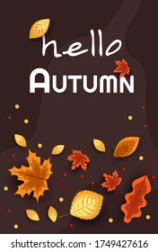 Hello, Autumn. Vector illustration on the background of autumn leaves. Concept autumn advertising