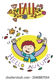 Hello, Autumn. Vector illustration on white bacground.