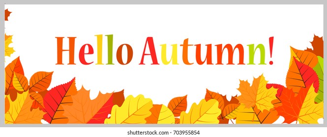 Hello autumn vector illustration on the background of leaves. Concept advertising