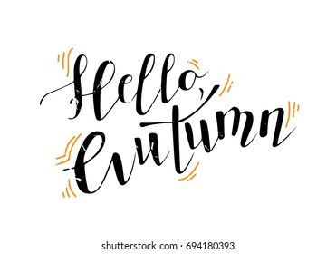 Hello autumn vector illustration. Vector illustration of hello autumn text for banners. Hello autumn calligraphy background. Hello autumn lettering typography poster. Good for cards, print, covers