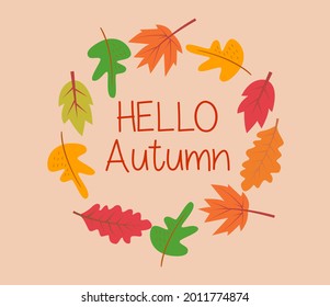 Hello autumn. Vector, lettering, background