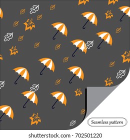 Hello autumn. Autumn vector pattern with umbrellas and leaves.