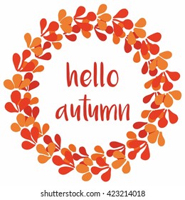 Hello autumn vector wreath card isolated on white background