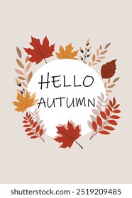 Hola Otoño. Fondo de Vertical de otoño con hojas de diferentes Formas. Hojas de otoño y espacio de copia