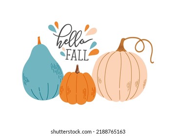 Hello autumn warm fall season pumpkin vector