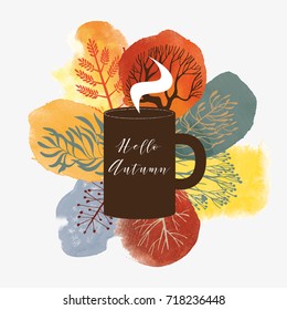 Hello Autumn. Watercolor vector background