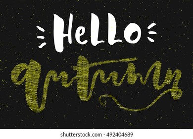 Hello autumn yellow golden art lettering words