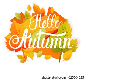 Hello Autumn Yellow Leaf Fall Banner Abstract Background Flat Vector Illustration