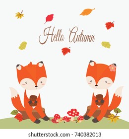 hello autumn.cute fox vector