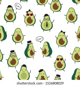 Hello! Avocado Friends with Fashion Vector Seamless Pattern 