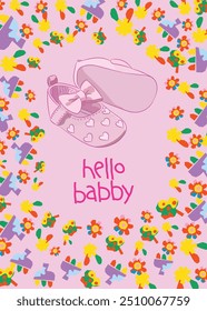 Hello baby card design with cute illustration
