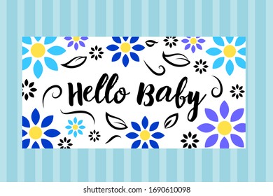 Tarjeta de saludo para bebé Adiós - Flores vectoriales y rayas con audaces tonos azules