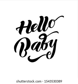 Hello baby hand drawn lettering for print, card, poster, decor. Vector illustration.