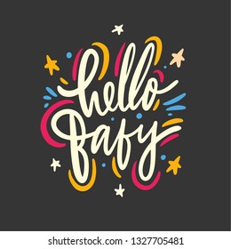 Hello Baby hand drawn vector lettering. Isolated on black background. 