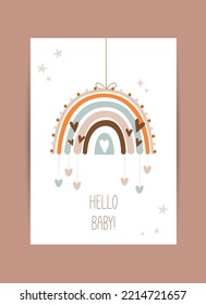 Hello, Baby vector card. Cute card design for baby shower invitations, baby room, greeting cards, kids and baby t-shirts, and wear