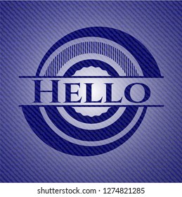 Hello badge with denim background