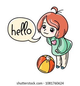 Hello, ball. Cute cartoon kids. Vector and illustration.