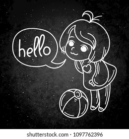 Hello, ball. Cute cartoon kids. Vector and illustration.