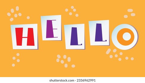 Hello Banner, poster and sticker concept, memphis geometric style with Hello text. Icon with quote hello for banner, poster. Vector illustration