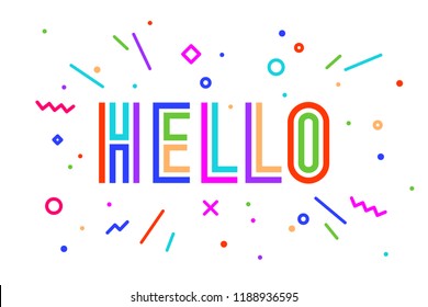 Hello. Banner, speech bubble, poster and sticker concept, memphis geometric style with text Hello. Icon message Hello cloud talk for banner, poster, web. White background. Vector Illustration