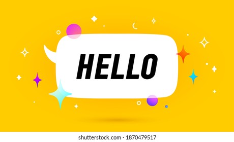 Hello. Banner, speech bubble, poster and sticker concept, geometric memphis style with text Hello. Icon balloon with quote message hi or hello for banner, poster. Vector Illustration