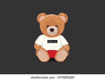 hello bear vector hand drawn  bear doll teddy bear positive slogan  inspiration motivation stationery fashion clothes and accesoiries text quote