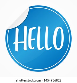 Hello Blue Sticker. Vector Design Art. Promotional Label Element. Badge White Background.