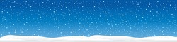Hello Blue Winter Landscape Or Sky. Snowy Symbol. Vector Snowdrifts, Falling Snowflake. Merry Christmas And Happy New Year, Xmas Time. Shining Snowfall Or Snowball Balls.  Let It Snow, Holiday Idea.