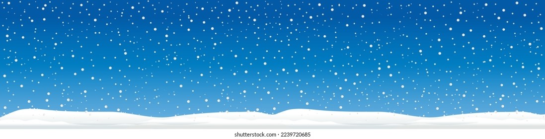 Hello blue winter landscape or sky. Snowy symbol. Vector snowdrifts, falling snowflake. Merry Christmas and happy new Year, xmas time. Shining snowfall or snowball balls.  let it snow, holiday idea.