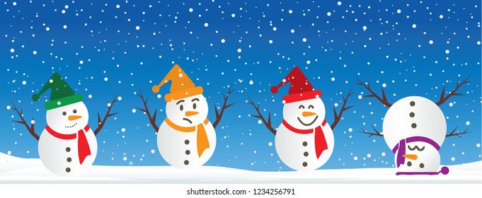 Hello Blue winter landscape snowy funny Snowmen snowman Vector snowdrifts falling falling snowflake snowflakes Merry Christmas Happy New Year xmas Shining snowfall snowball balls december let it snow