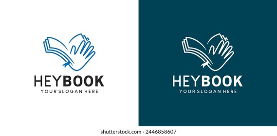 Ilustración vectorial del logotipo del libro de Hola, símbolo educativo que ondea del libro