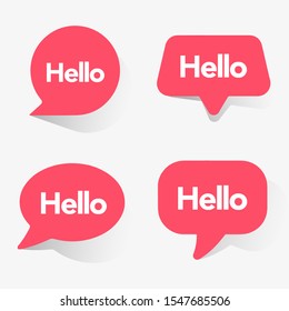 Hello Bubble, Red Speech Message. Hello Speech Message Text Hello in Flat Vector Bubl EPS 10 Illustration.