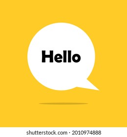 Hello. Bubble speech with a greeting on a yellow background with a shadow. Vector illustration