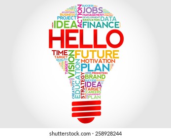 HELLO bulb word cloud, business concept
