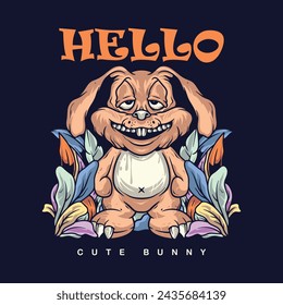 Affiche de design Hello Bunny, logo de personnage Bunny