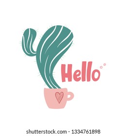 Hello cacti love. Hand drawn color lettering quote. Poster, card, print. Vector ilustration